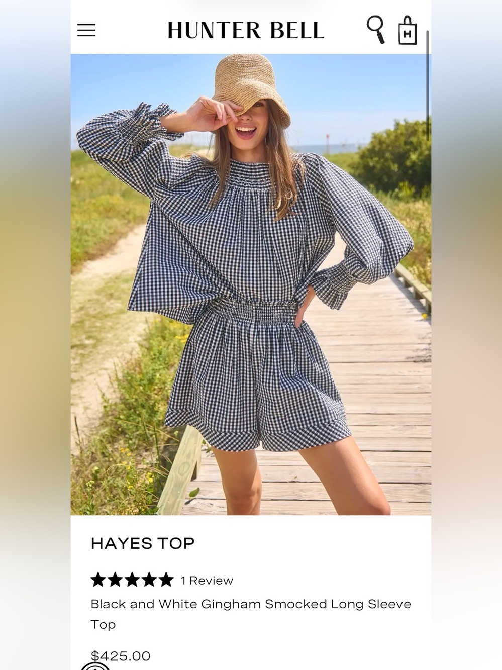 HUNTER BELL hayes Black & White Gingham Smocked Long-Sleeve Top
